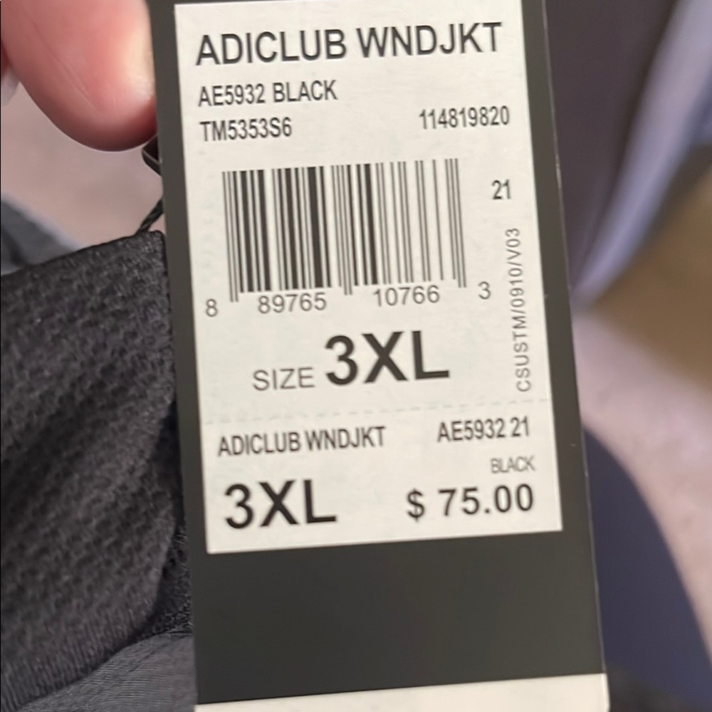 Adidas Black Windbreaker Jacket 3XL